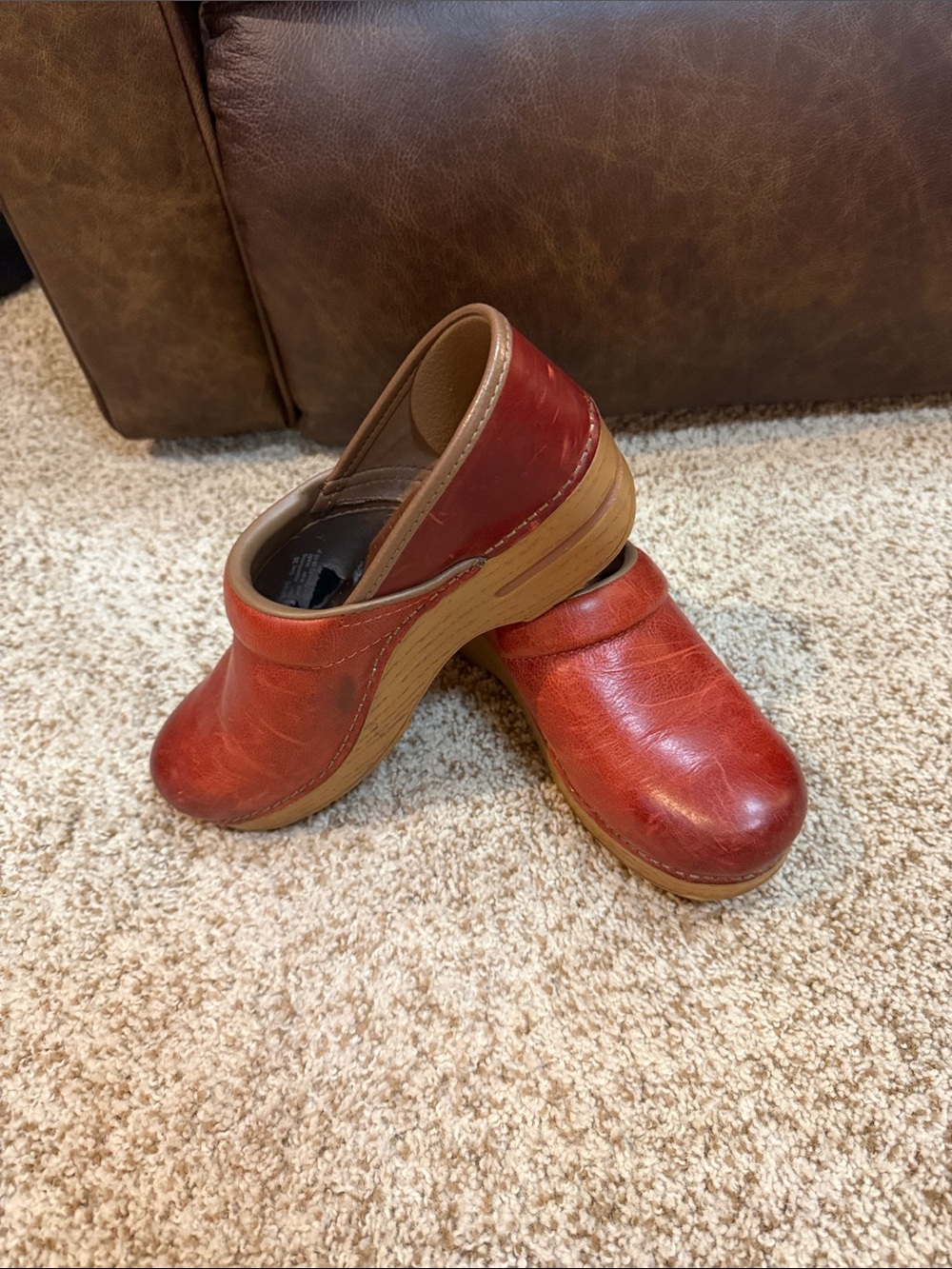 Dansko Red Leather Slip-On Clogs